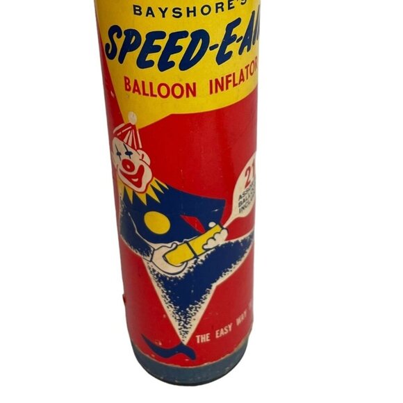 Vintage Bayshore's Speed-E-Air Balloon Inflator Tin Can Clown Graphics 10" Tall - Picture 2 of 8